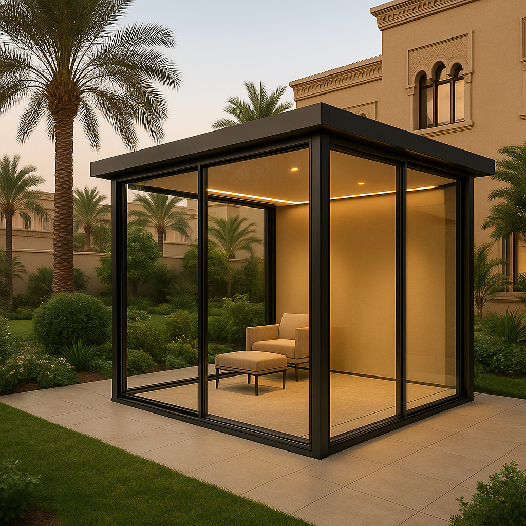 غرف المنيوم وزجاج للمجالس الخارجية بتصاميم مودرن